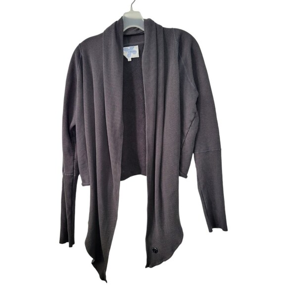Clary Sage Organics Bamboo Organic Cotton Gray Wrap Cardigan Sweater Size L Snap - Picture 3 of 8